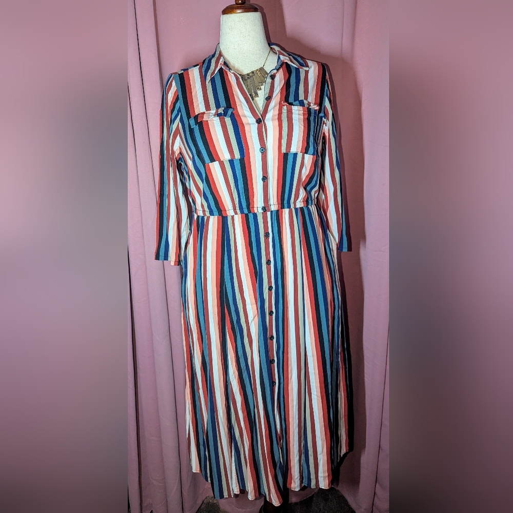 TORRID Challis Striped Button Down Shirt Dress 1x(14-16)